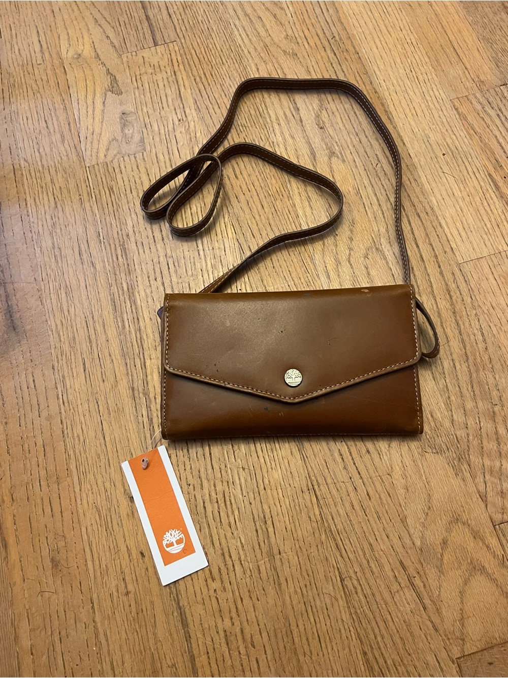 Timberland Cognac Leather Crossbody Wallet Bag